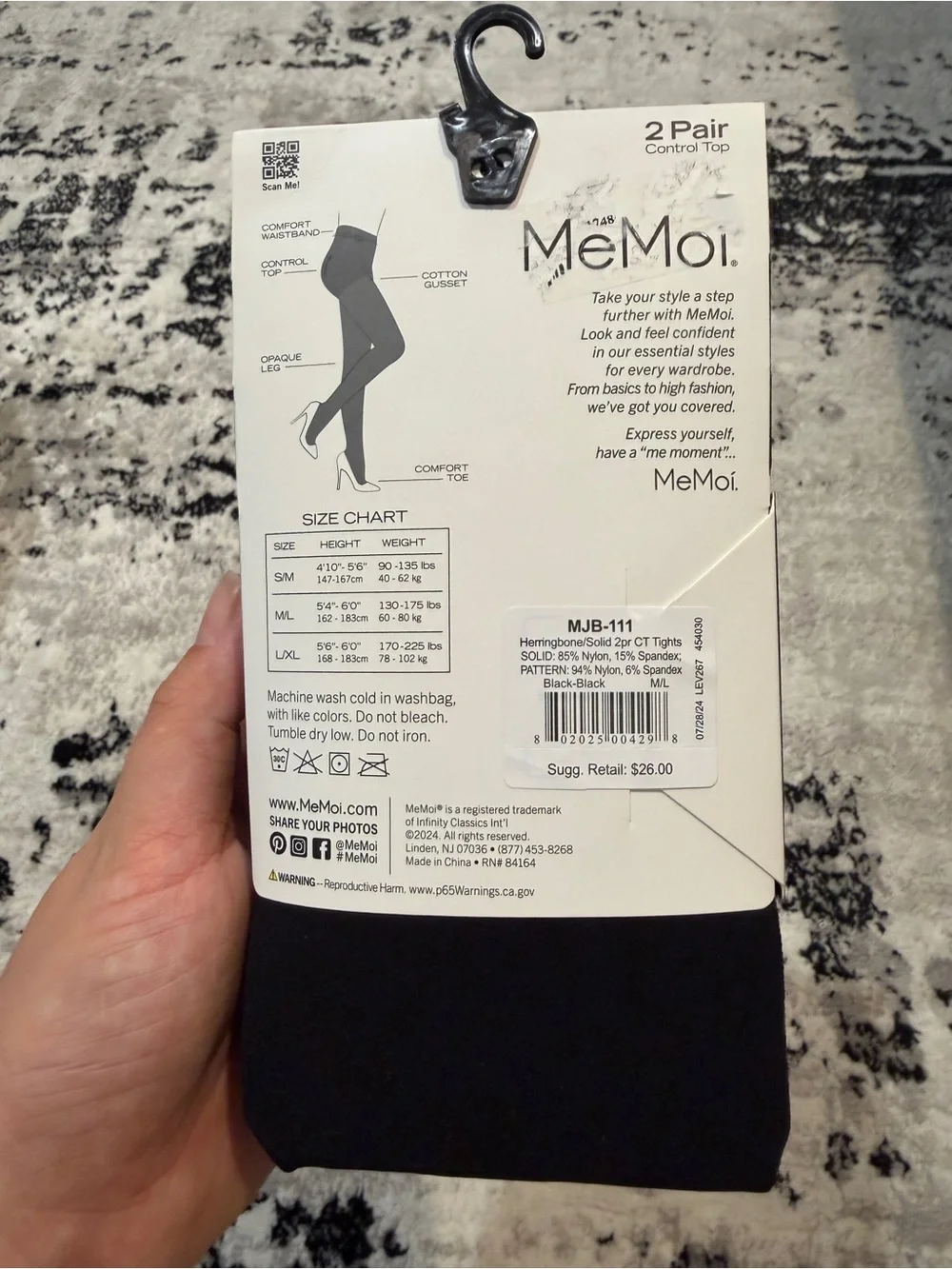 MeMoi Control Top Opaque Tights - Black